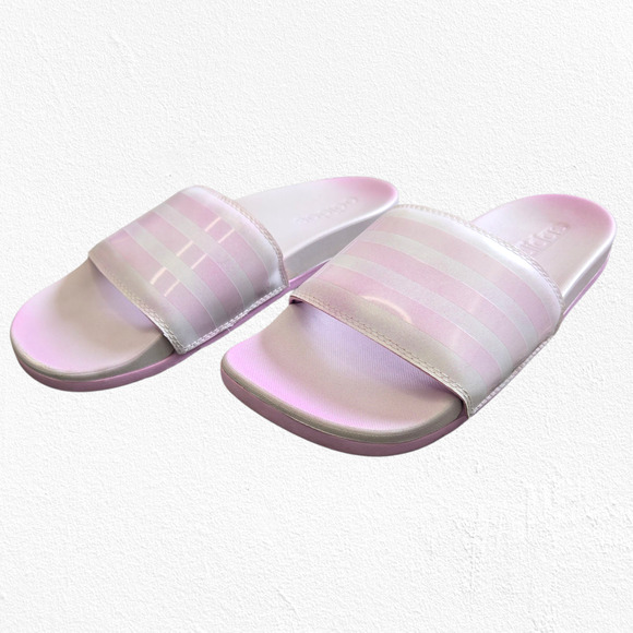 Adidas Adilette Comfort Slides Pink White Striped Slip-On Sandals Size 9 - Picture 7 of 14